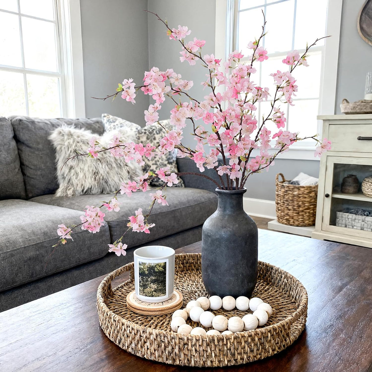 6 PCS Faux Cherry Blossom Branches Decor 31.5 Inch Long Stems Fake Artificial Flowers for Home Indoor Decoration Vase Arrangement Living Room Table Bedroom Spring Decor