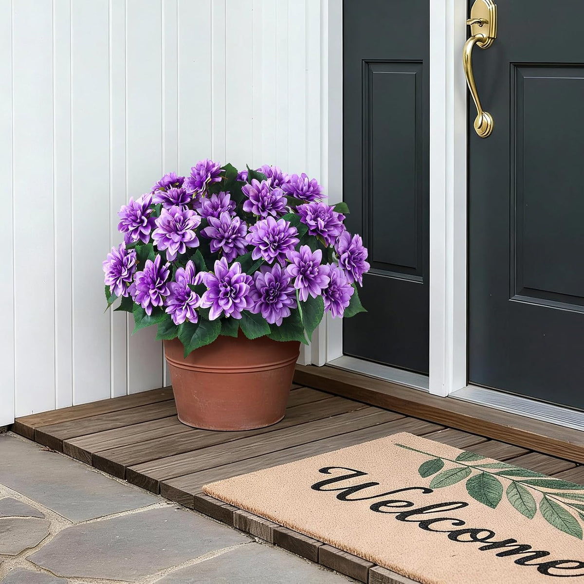 VIERENA 8 Bundles Artificial Dahlia Flowers for Outdoors Spring Summer Decor, No Fade Silk Flower Faux Dahlias Plant Arrangement for Home Garden Balcony Farmhouse（Purple）