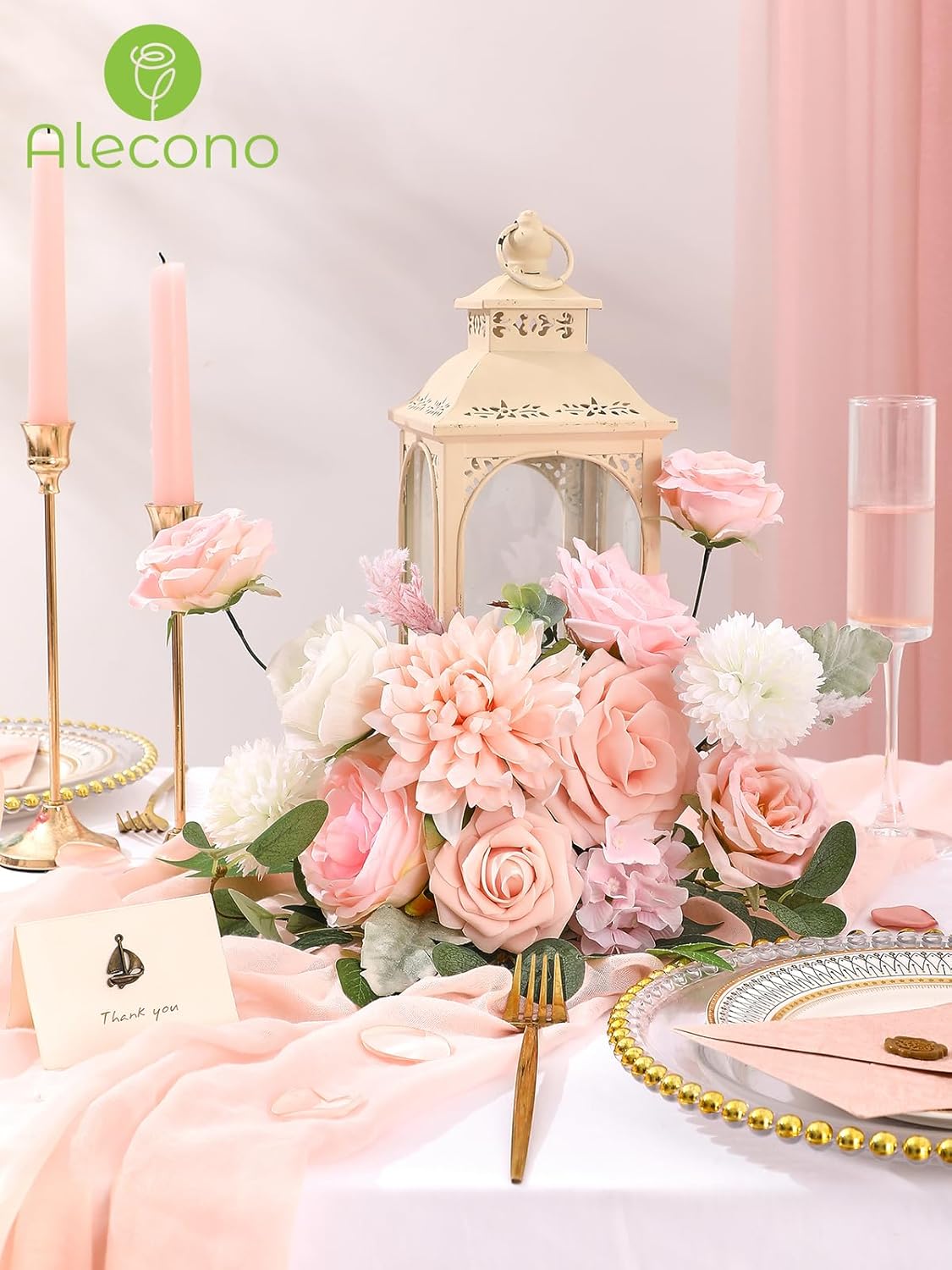 Alecono Artificial Flowers, Pink Fake Flowers Combo Box with Stems for DIY Wedding Bridal Bouquets, Cake Party Table Centerpieces Home Decor