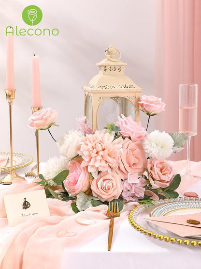 Alecono Artificial Flowers, Pink Fake Flowers Combo Box with Stems for DIY Wedding Bridal Bouquets, Cake Party Table Centerpieces Home Decor
