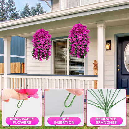 Artificial Bougainvillea Flowers for Outdoor Plant, 2 Pcs Faux Hanging Flowers Bougainvillea for Outside Decoration, Fake Silk UV Resistant Vines for Front Door Porch (Fuchsia)