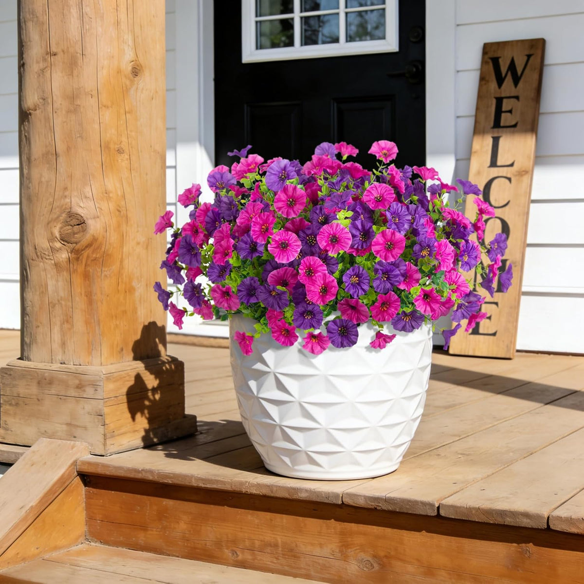 12 Bundles Morning Glory Artificial Flowers for Outdoor Decoration UV Resistant Fake Plastic Plants Artificial Greenery for Indoor Outdoor Garden Patio Window Box Home Decor
