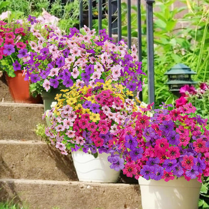 Yastouay 12 Bundles Artificial Flowers for Outdoors, UV Resistant Artificial Outdoor Flowers No Fade Fake Outdoor Flowers Plants for Garden Porch Window Box Pot Planters Decor (Fuchsia+Rose Red)