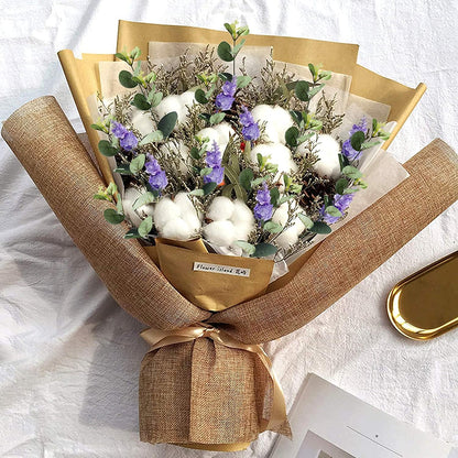 Ageomet 6 Pcs 20Inch Farmhouse Cotton Flowers, Faux Cotton Stems Arrangements for Home Decor, Artificial Cotton Floral Plants Decor with Eucalyptus Lavender Bulk