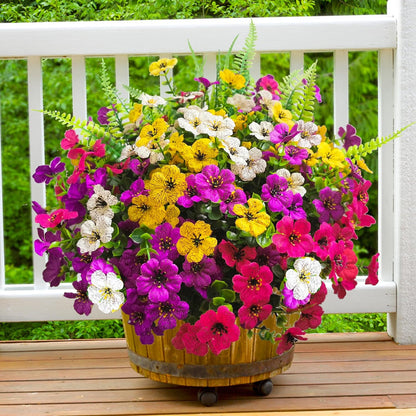 Artificial Fake Flowers for Outdoors, 16 Bundles Artificial Plants Outdoor Faux Plants UV Resistant, Realistic Faux Silk Flower 6 Colors Spring Summer Decor for Porch Outside Planter Window Box