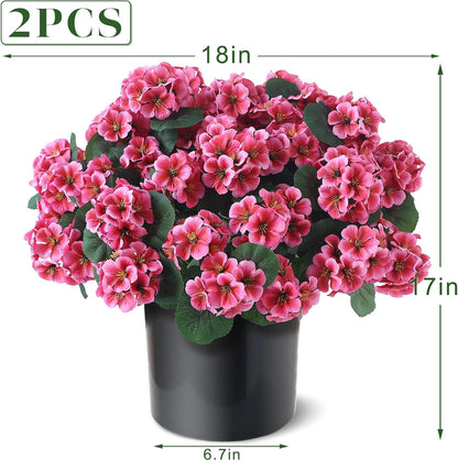 2 Pack Artificial Geranium Flowers Topitary Trees for Outdoors, UV Resistant Geraniums Potted Bushes Look Real Silk Faux Plants for Front Door Garden Porch Planter Farmhouse Home Decor (Peach Red)