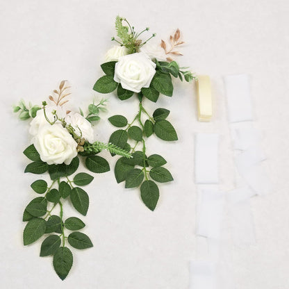 Lifelike White Wedding Pew Eucalyptus Home Decor Bundle