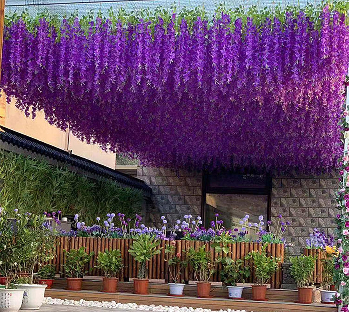 Artificial Wisteria Hanging Flowers-Fake Wisteria Flower Garland Silk Vines Rattan Decor for Home Wedding Arch Wall Garden Greenery Bedroom Outdoor Office Party Decoration (24, Purple)