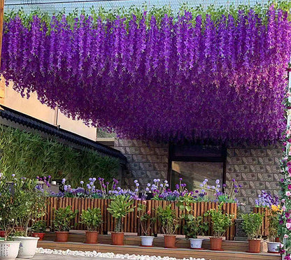 Artificial Wisteria Hanging Flowers-Fake Wisteria Flower Garland Silk Vines Rattan Decor for Home Wedding Arch Wall Garden Greenery Bedroom Outdoor Office Party Decoration (24, Purple)