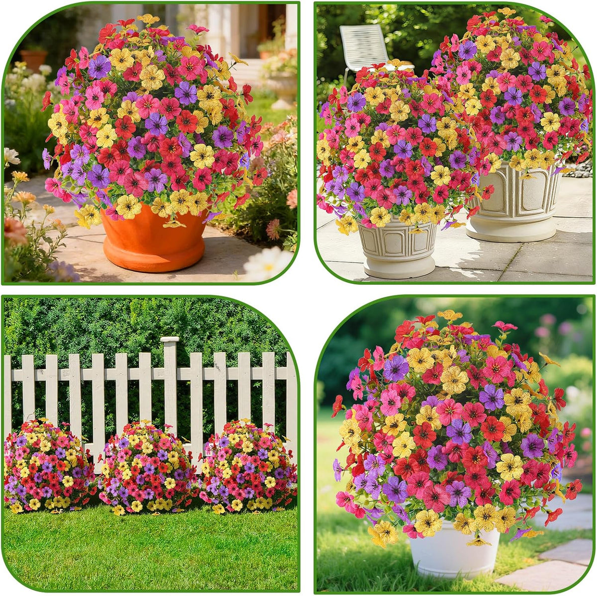 Alupssuc 2Pcs 20" Artificial Topiary Ball Flowers For Outdoors Planters, Spring Decoration with Spike, UV Resistant Faux Summer Plants, Fake Bushes Indoor Decor, Mix 4 Colors for Garden, Porch & Patio