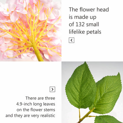 5 Pcs Hydrangea Artificial Flowers, Faux Silk Hydrangea Flores with Stems, Fake Flowers for Valentine Wedding Bouquet Kitchen Home Office Party Tables Vase Outdoor Decor (Pink, 18.5 Inches)