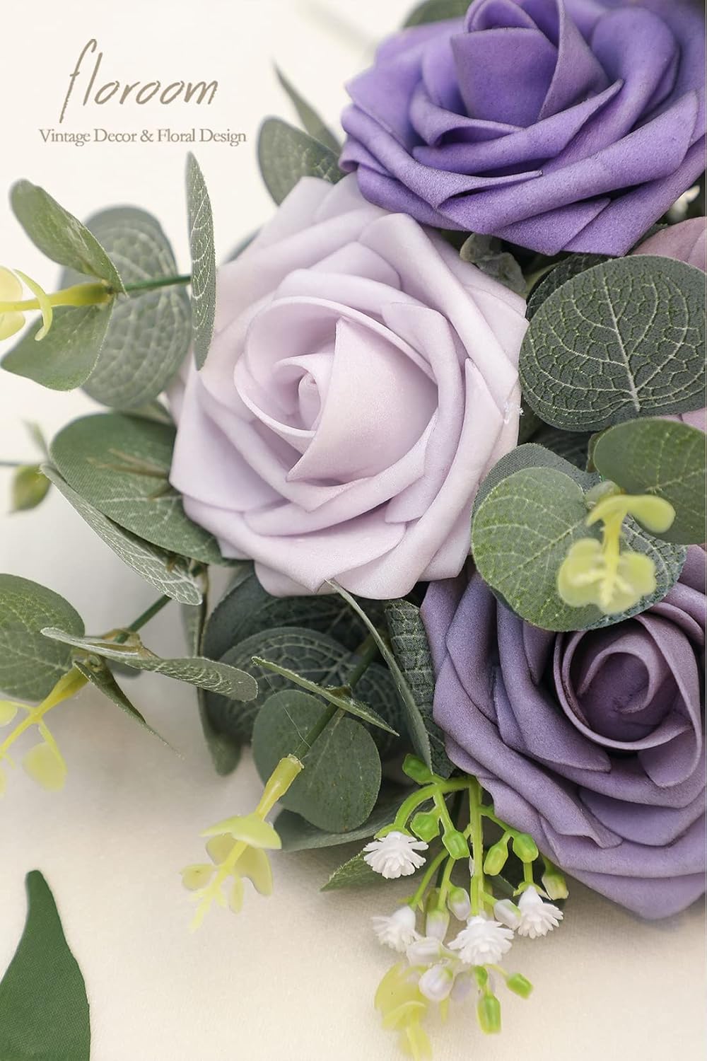 Floroom Artificial Flowers 25 Pcs Real Looking Lavender Purple Ombre Colors Foam Fake Roses with Stems for DIY Wedding Bouquets Bridal Shower Floral Centerpieces Party Tables Home Decorations