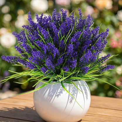 Outdoor Artificial Flowers UV Resistant 12 Pcs Fake Monkey Grass with Flowers Faux Plants for Garden Porch Window Patio Planter Pathway