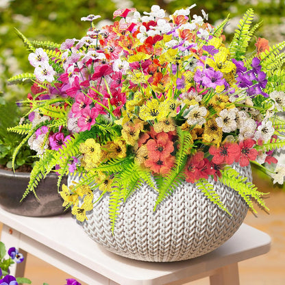 14 Pcs Artificial Flowers Outdoor UV Resistant Fake Flower for Outside Faux Greenery Plant Planter Plastic Flowers - No Maintenance Outdoor Faux Flowers for Porch Garden Home Decor (Mix 4)
