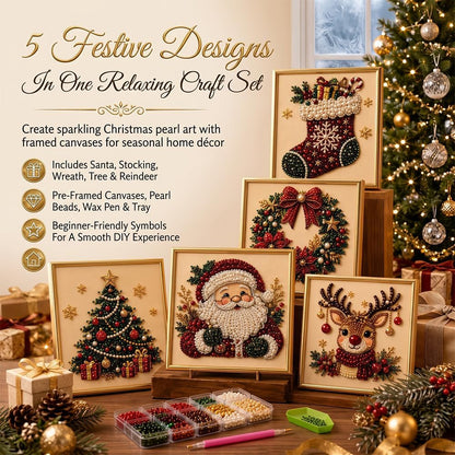 DIY Christmas Pearl Diamond Painting Art Kit with Frame, Festive Handmade Home Wall Decor