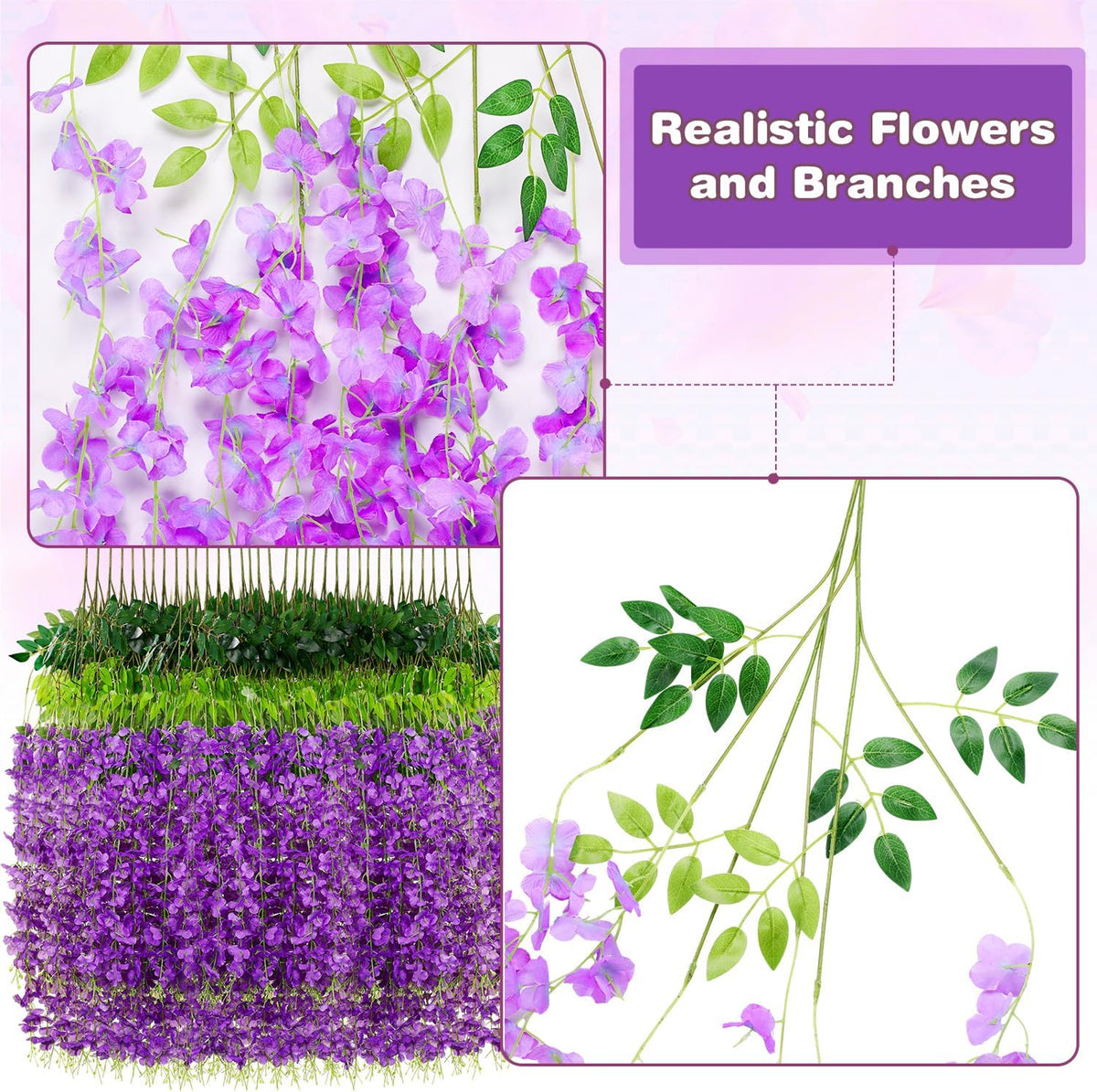 Wisteria Hanging Flowers, Fake Hanging Flowers, Wisteria artificiales Garland for Home Wedding Arch Floral Party Garden Ceremony Outdoor Decor, 3.6 feet Long (12, Purple)