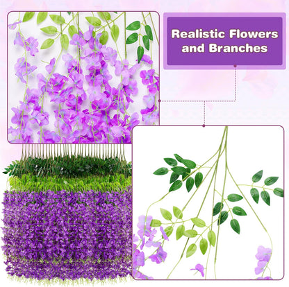 Wisteria Hanging Flowers, Fake Hanging Flowers, Wisteria artificiales Garland for Home Wedding Arch Floral Party Garden Ceremony Outdoor Decor, 3.6 feet Long (12, Purple)