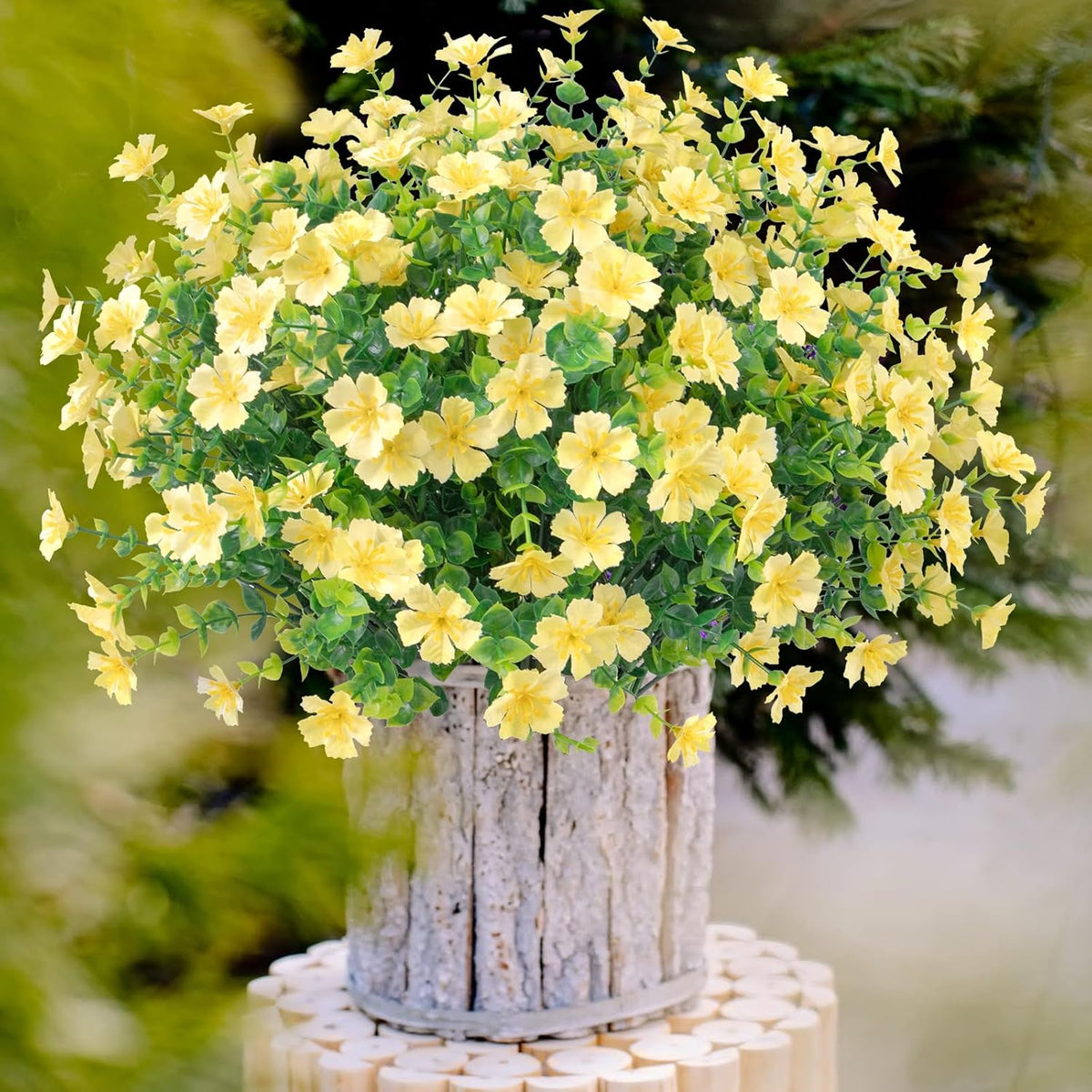 Ouddy Decor 24 Bundles Artificial Silk Flowers for Outdoors, Fake Plants Faux Greenery for Indoor and Outdoor Garden Porch Window Hanging Planter Office Table Home Decor, Yellow