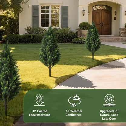 3FT Artificial Cedar Topiary Trees Set of 2 Detachable Planter & Spike, UV Resistant Faux Plants Outdoor and Indoor, Realistic Fake Bushes Pine Tree for Front Porch Decor