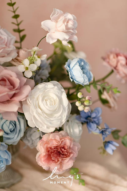 Ling's moment Fake Flowers Box, Faux Artificial Greenery Stems Foam Roses Poppy Gardenia Silk Hydrangea Peony Fabic Flower for Centerpieces Bouquet Wedding Floral Vase, English Pastel, Deluxe Combo