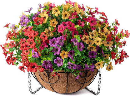 HyeFlora 2 Set Artificial Outdoor Flowers Hanging Basket, Faux Hanging Plants for Outside Spring Decoration, Fake Silk UV Resistant Look Real Daisy for Porch Patio Home Decor