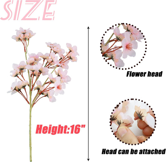 SITUMEIZI 6Pcs Artificial Cherry Blossom Branches Decor Fake Flowers Silk Spring Faux Flowers 16" Peach Bouquet for Home Wedding Bedroom Japanese Decoration DIY Table Centerpiece Arrangement(Pink)