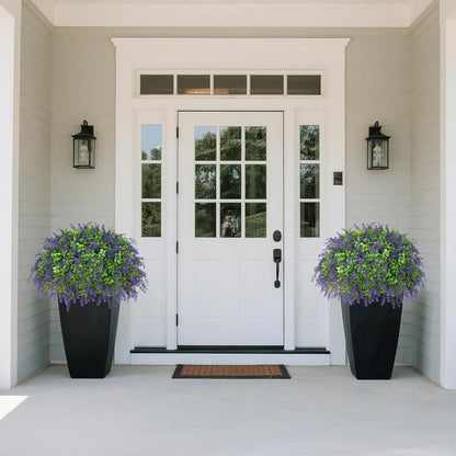 Artificial Boxwood Topiary Ball with Lavender - Set of 2 for Front Porch Decoration, Fake Bushes Potted Plants Faux Greenery Tree UV Resistant for Outdoor Indoor Garden Farmhouse Home Decor (Purple)