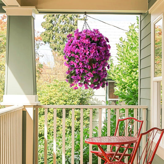 INQCMY Artificial Fake Hanging Plants Flowers Basket for Spring Summer Outdoor Outside Decoration, Faux Silk Begonia Flower in Planter Look Real UV Resistant for Home Porch Patio Balcony Yard Decor