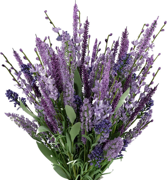 Artificial Bush Heather Lavender Flowers, Fake Foxtail Grass with Seeds, Faux Spring Botanical Greenery Plant Bouquets for Home and Wedding DIY Decorations