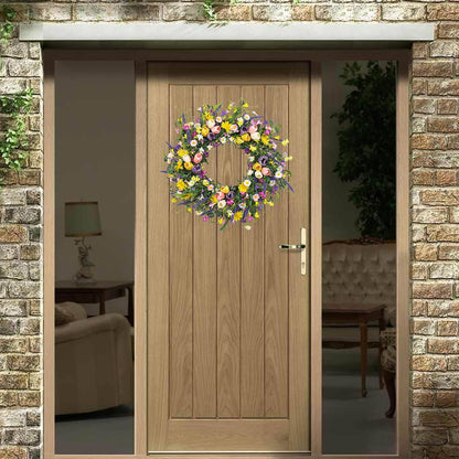 Spring Wreath 22 inch Indoor Summer Wreaths Artificial Spring Wreaths for Front Door, Tulip Wreath with Daisy and Lavender for Home Holiday Decor