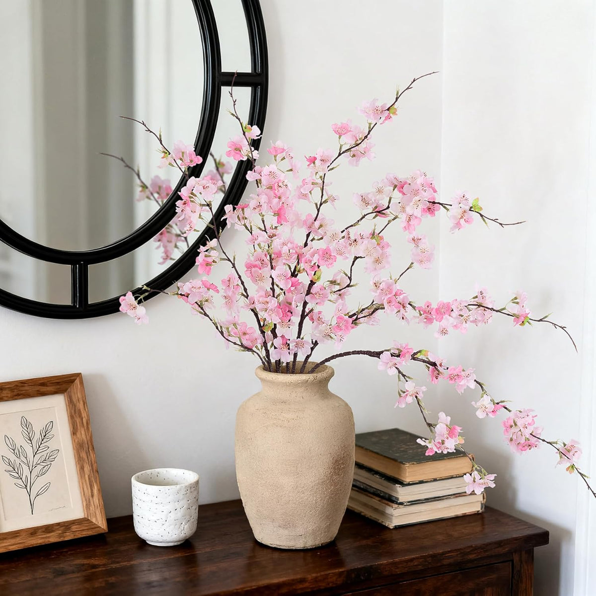 6 PCS Faux Cherry Blossom Branches Decor 31.5 Inch Long Stems Fake Artificial Flowers for Home Indoor Decoration Vase Arrangement Living Room Table Bedroom Spring Decor
