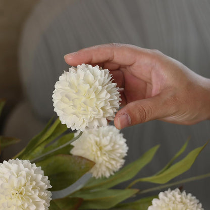 VIERENA 6 Pcs Faux Silk Pompon Mum Artificial Flowers for Vase -27", Bulk Fake Chrysanth Branches with Stems for DIY Bouquet Centerpieces Wedding Fillers Arrangements Shower Decorations (Cream)
