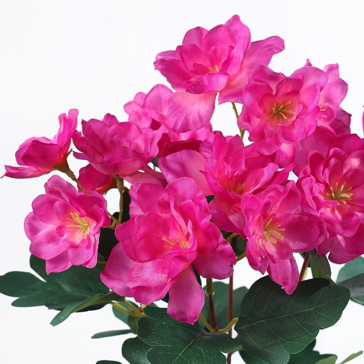 8 Bundles Artificial Flowers for Front Door, Fake Silk Azalea Bouquet Silk Flowers for Outside UV Resistant Realistic Faux Plants for Planter Farmhouse Patio Garden Walkways Home Decor (Rose Red)