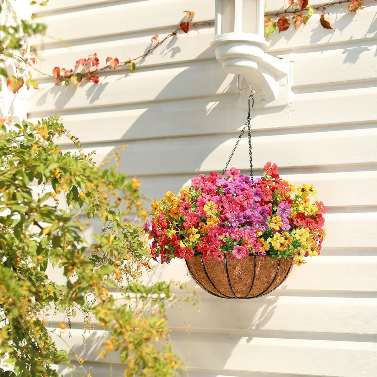 Artificial Flowers for Outdoors Spring Decor, 16 Bundles UV Resistant Realistic Fuax Silk Flowers, Fake Plants for Planter Indoor and Outdoor Garden Porch Patio Window Box Yard Farmhouse