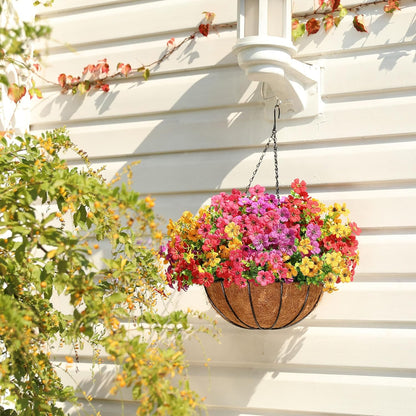 Artificial Flowers for Outdoors Spring Decor, 16 Bundles UV Resistant Realistic Fuax Silk Flowers, Fake Plants for Planter Indoor and Outdoor Garden Porch Patio Window Box Yard Farmhouse