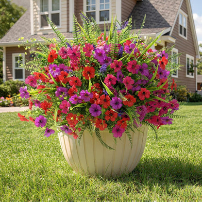 Alupssuc 24 Bundles Artificial Flowers for Outdoors Spring Decoration, UV Resistant Faux Eucalyptus Violet and Lavender Silk Fake Plants for Outside Indoor Yard Home Patio Decor, Red Rose Purple