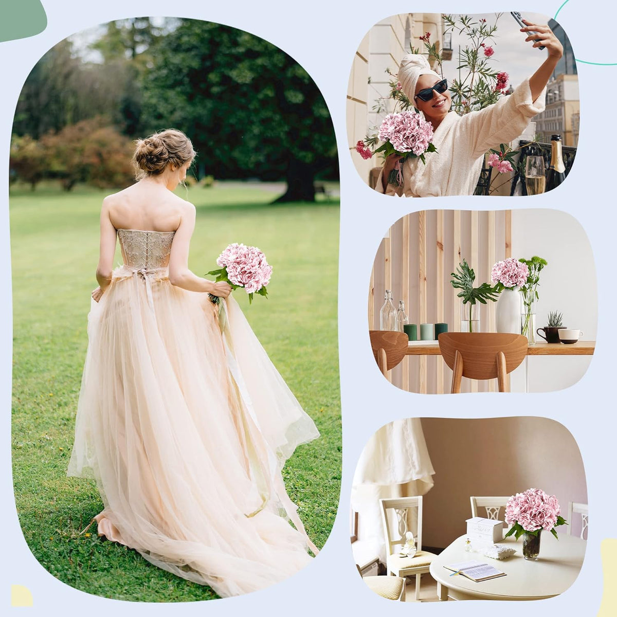 Tafren💐 21In Pink Artificial Hydrangea Flowers 5 Pcs Real Touch 3D Print Latex Flowers for Wedding Centerpieces Bouquets DIY Floral Decor Home Decoration with Stems