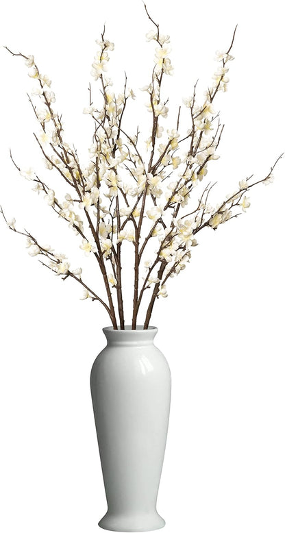 4 Pcs Cherry Blossom Branches Artificial Flowers for Spring Summer Indoor Decoration, Faux Long Stem Artificial Flowers for Wedding Home Office Bedroom Party Table Centerpieces Decor (White)