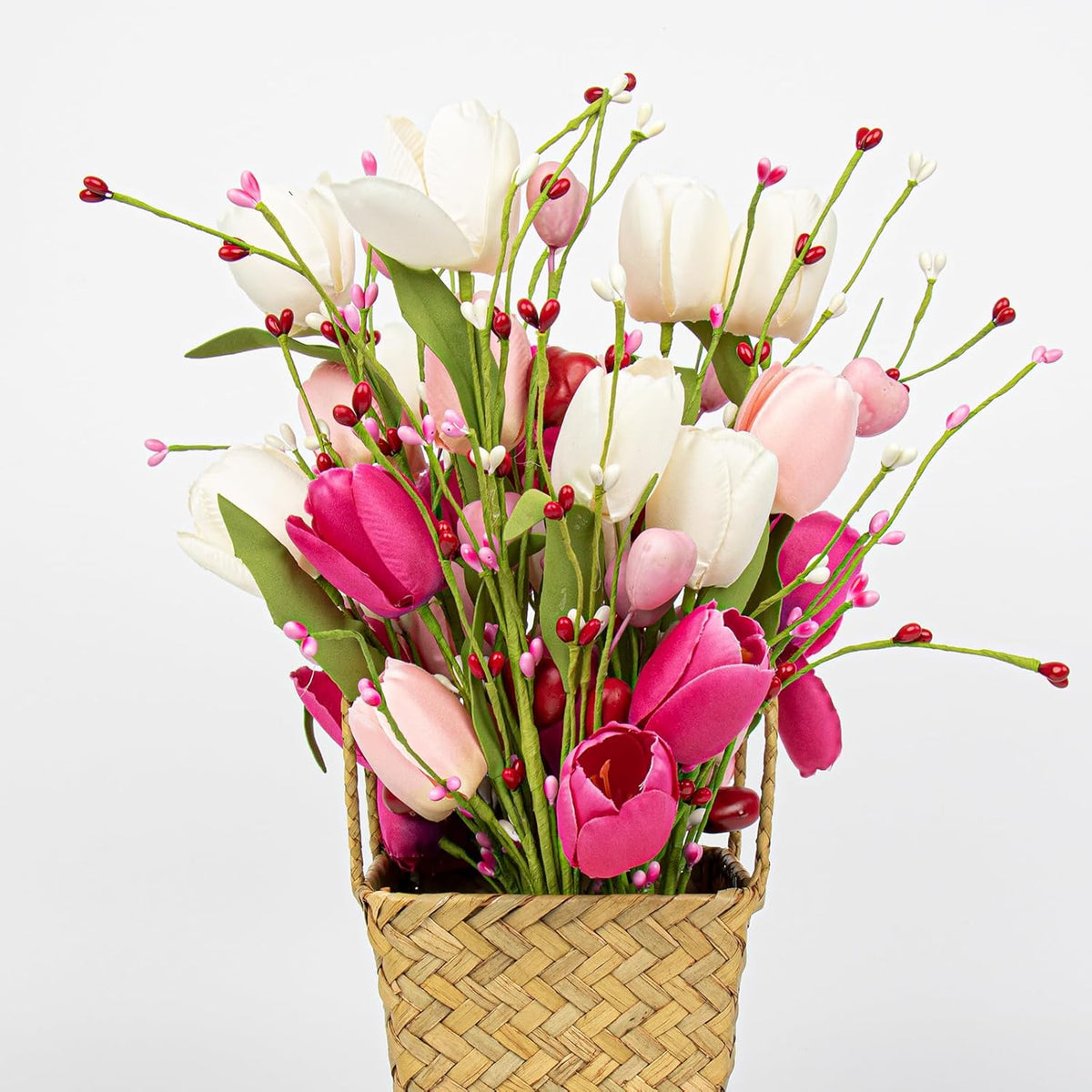 VioletEverGarden Valentines Day Decorations, 6 Pack Artificial Flowers 17inch Valentine’s Day Picks with Tulip Berry for Valentine’s Day Wedding Party Center Pieces Decoration