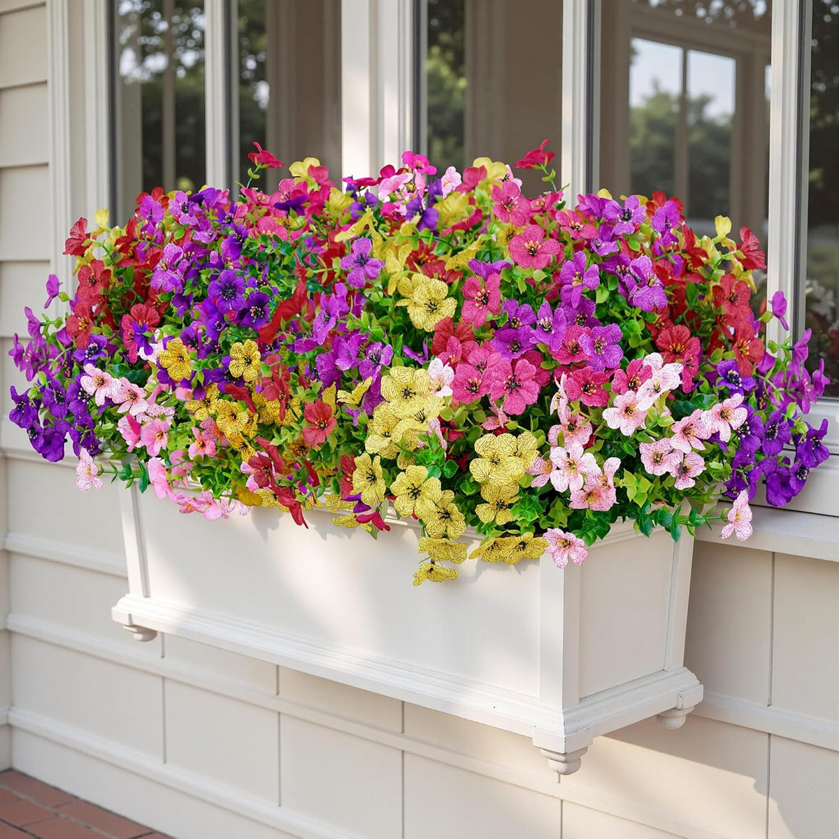 Artificial Faux Flowers Plants for Outdoors Outside Spring Summer Decoration, 12 Bundles Silk Daisy Realistic Fake Flowers Plant Greenery UV Resistant for Planters Porch Patio Garden Home (6 Multicolor)