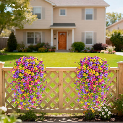 Serwalin Artificial Fake Hanging Flowers for Outdoors Planters, 6 Pcs UV Resistant Faux Pansy Spring Flowers for Outside Porch Patio Garden Window Box (Mixed Colors)