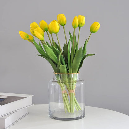 10PCS 16inch Artificial Tulip Flowers Real Touch Tulip Latex Tulip Artificial Plastic Flowers Fake Bouquet Dining Table Home Office Party Wedding Birthday Garden Store Decoration (Yellow)