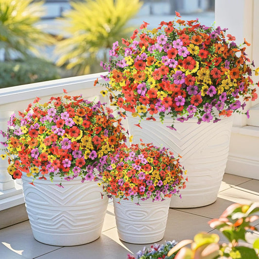Artificial Flowers Faux Plants Outdoor Fake Flowers Spring Decor, 12 Bundles Realistic Plastic Plant Colorful Daisy UV Resistant for Porch Patio Home Yard Garden Window Box Pot Planters