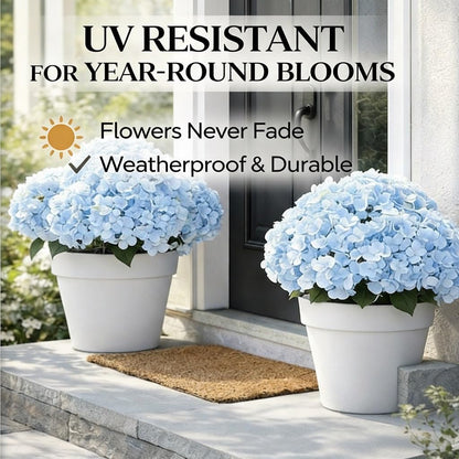 UV Resistant Hydrangeas 6 Bundles with 30 Heads Artificial Faux Silk Flowers for Garden Porch Yard Window Box Wedding Decoration Bush for Outdoor Front Door Garden Decor Potted Topiary