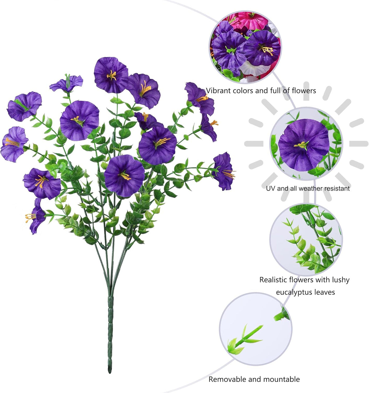 Ivydale 24 Bundles Artificial Flowers for Outdoors Spring Summer Porch Decor, Faux Petunias Plants Outdoor Fake Realistic UV Resistant Silk Flowers for Outside Planters Patio Window Garden Yard Home