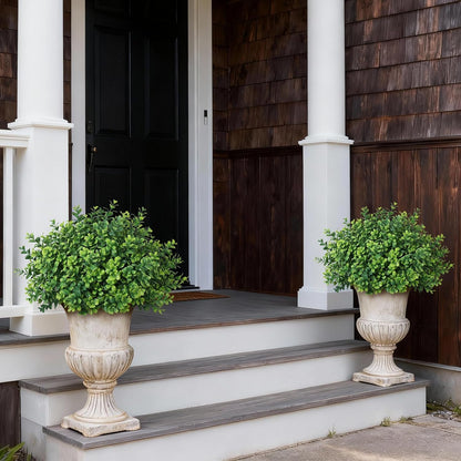 Set of 2 Artificial Boxwood Topiary Trees for Front Door - Faux Realistic Greenery Potted Plants, Fake Outdoor UV-Resistant Bushes with Pots for Porch, Farmhouse, Home, Garden Decor