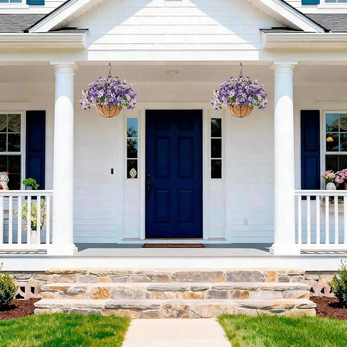 INQCMY Artificial Hanging Flowers for Outdoors, 5 Bundles UV Resistant Artificial Hanging Baskets, All Weather Fake Flowers for Patio, Porch, Yard, Window Box, Home for Spring Summer Decoration.