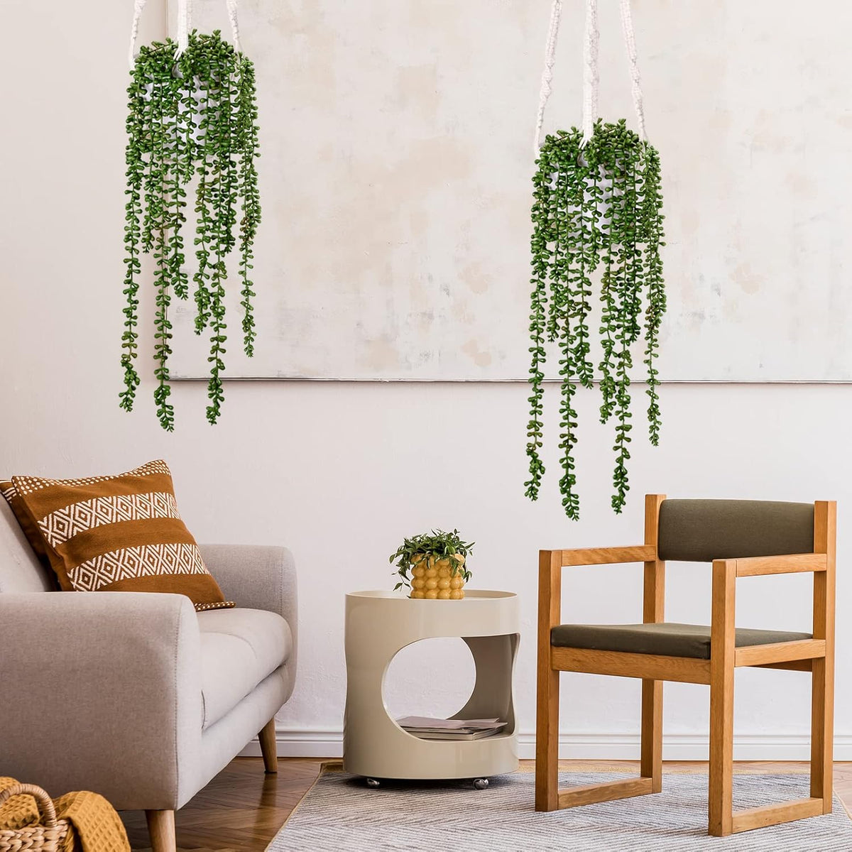 CEWOR 8 Pcs Artificial Succulents Hanging Greenery Plants Fake String of Pearls for Wall Home Garden Outdoor Decor (24 Inches Each Length)