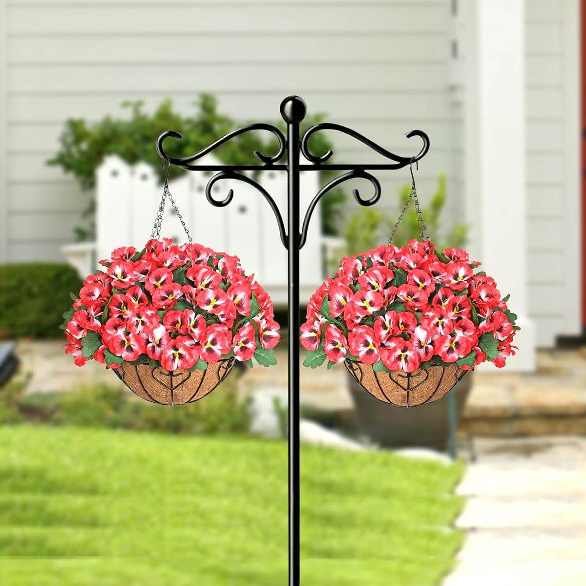 Silk Pansy Hanging Baskets UV Resistant Outdoor Decor