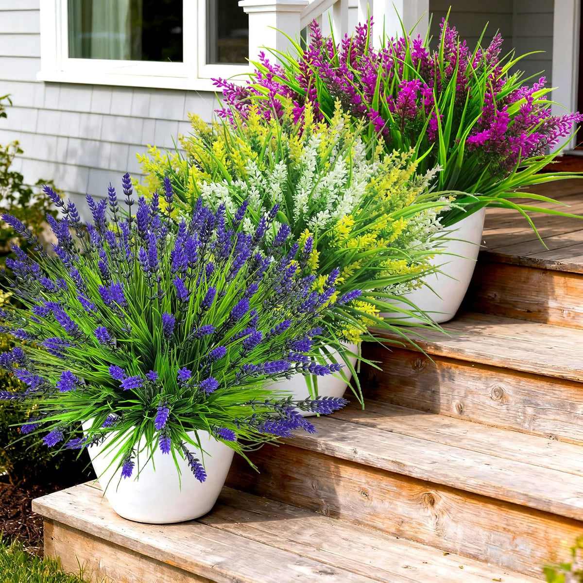 Artificial Plants Outdoor, 20 Pcs Fake Flowers UV Resistant Outdoor Artificial Lavender Flowers, Plastic Faux Plants for Porch Garden Planter Yard Window Box